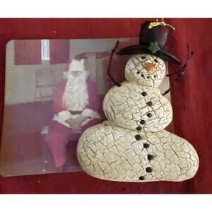 Snow Man Ornament and Vintage Santa Photo Postcard